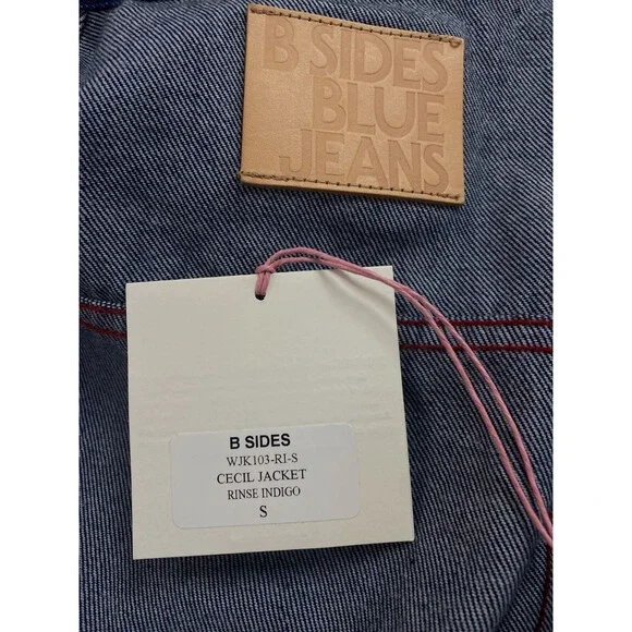 $346 B Sides Women's Blue Cecil Pleated Topstitched Denim Jean Jacket Size S - Picture 3 of 3